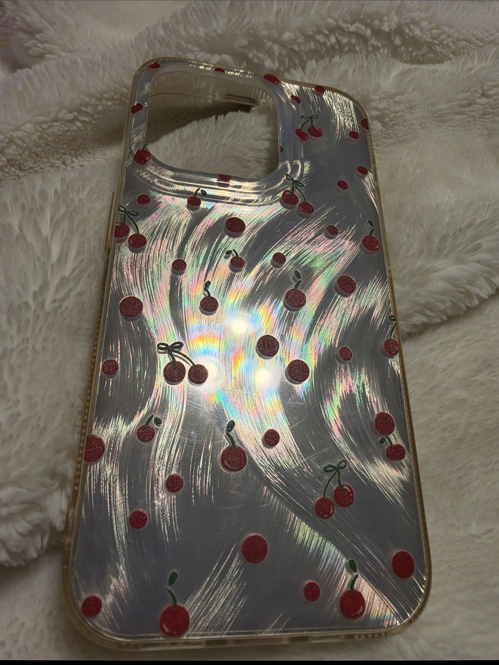 Holographic Cherry Print Phone Case - Pink/Red iPhone 15 pro